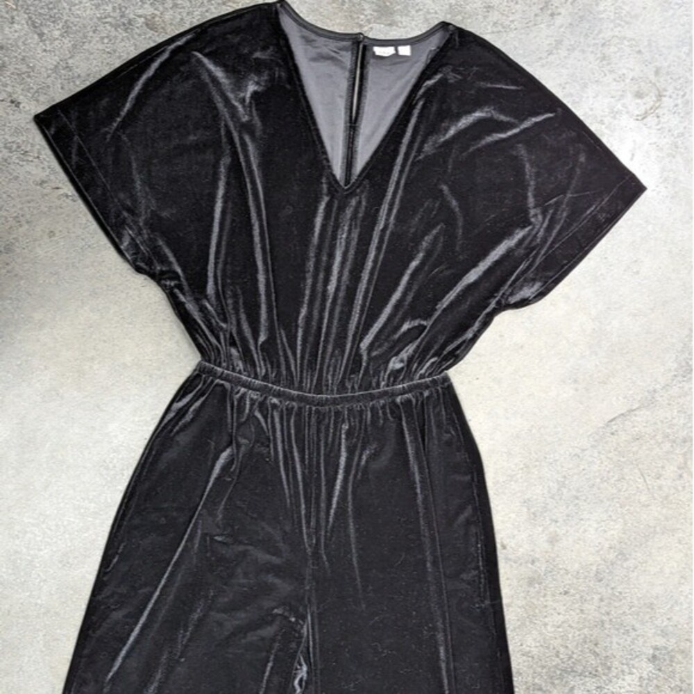 Vintage Y2K Gap Small Black 90s Crushed Velvet Short‎ Sleeve Jumpsuit Mob Wife - Picture 4 of 7